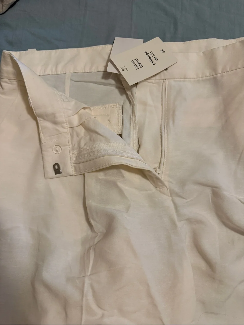 H&M High-Waist Wide Leg Cream Linen Blend Trousers Size US 10, NWT